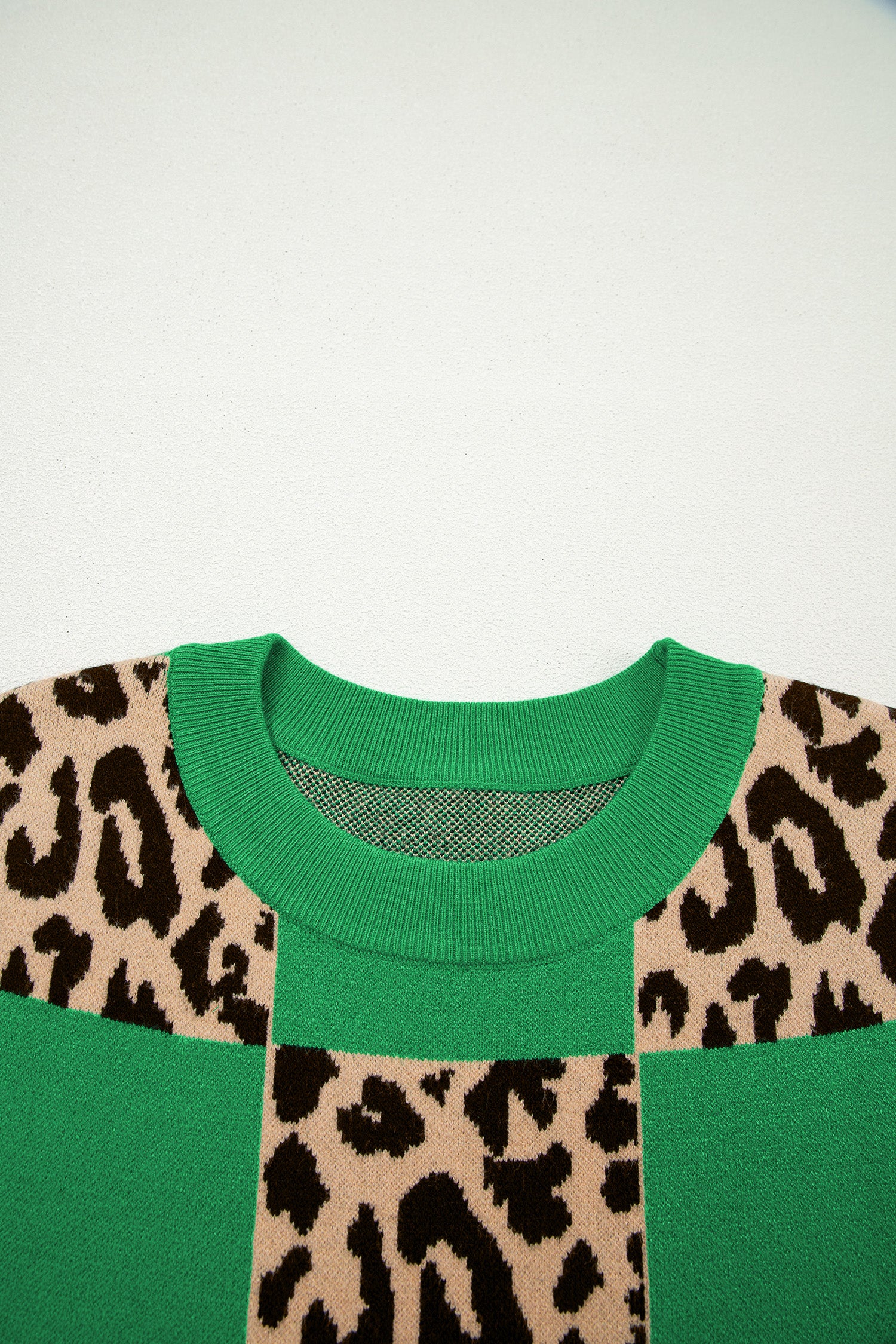 Red Leopard Checkerboard Short Sleeve Knit Sweater