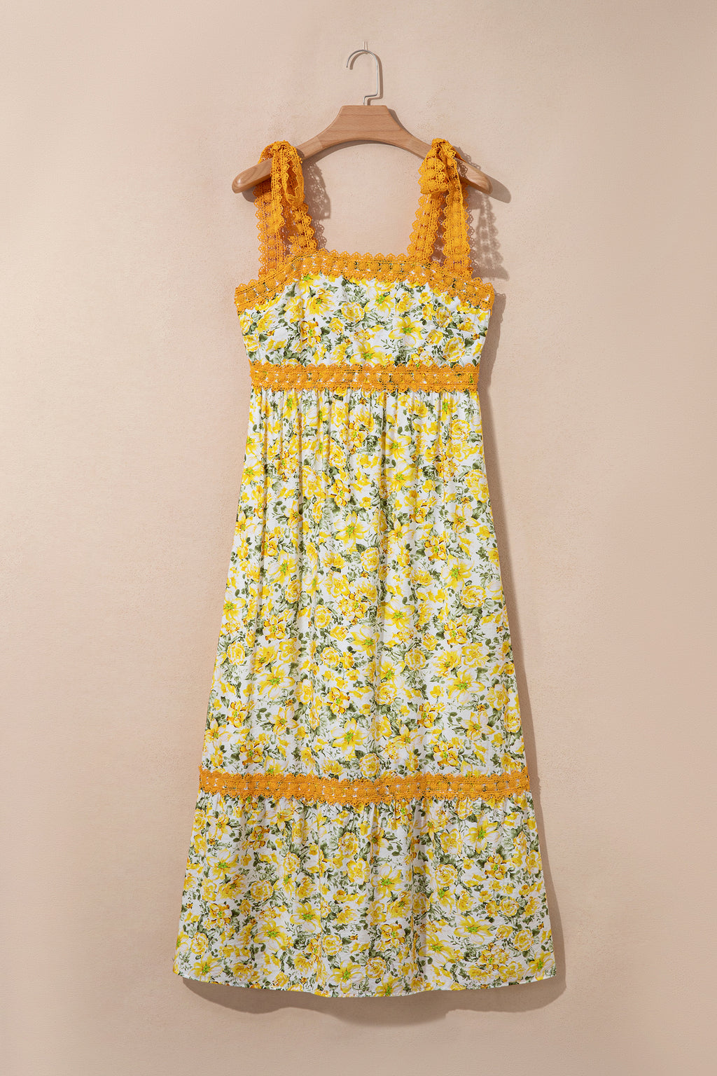 Pink Floral Lace Tied Strap Empire Waist Maxi Dress