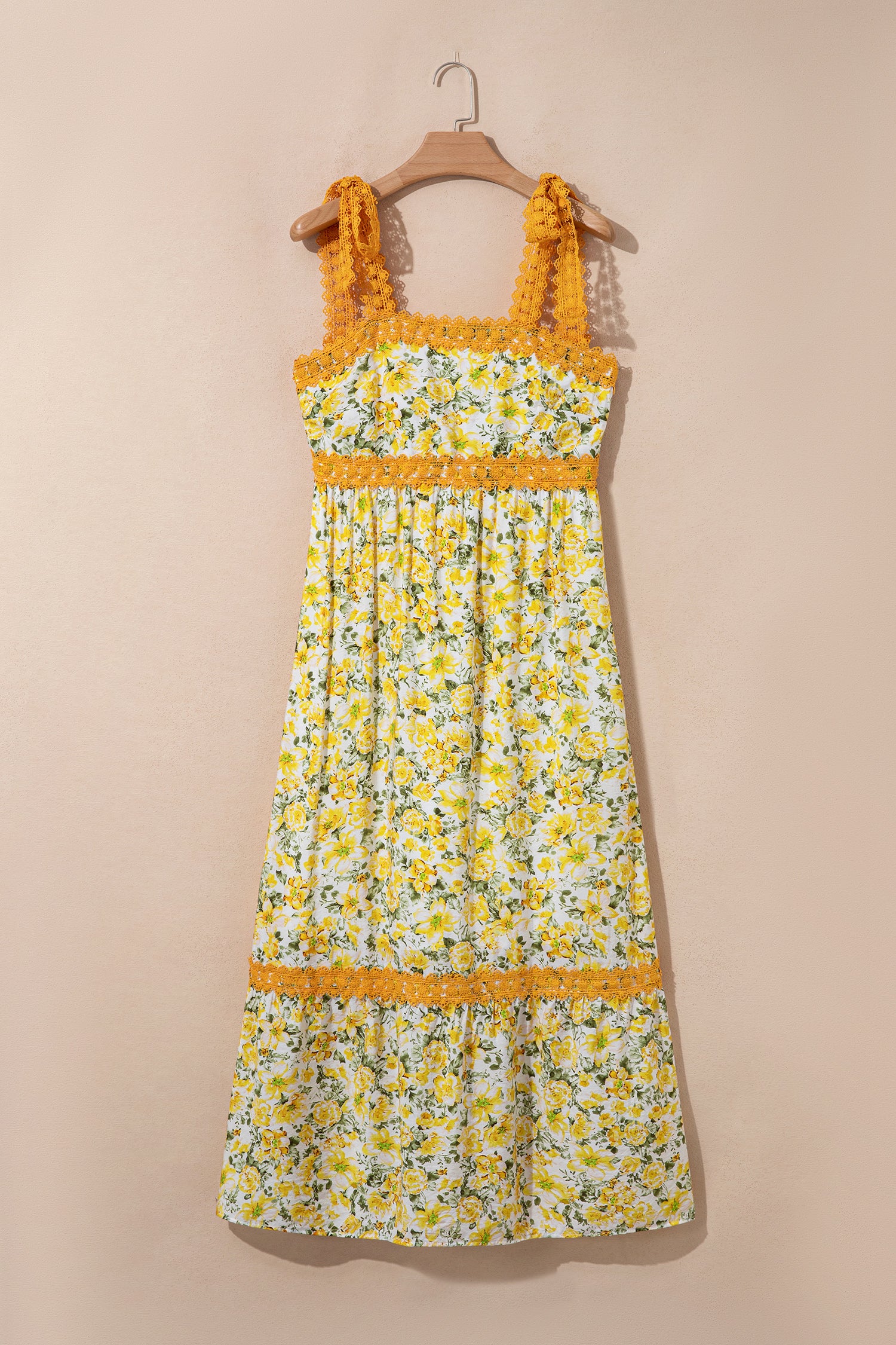 Pink Floral Lace Tied Strap Empire Waist Maxi Dress